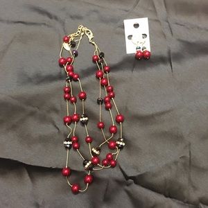 Coldwater Creek Red neckless Matching Earrings